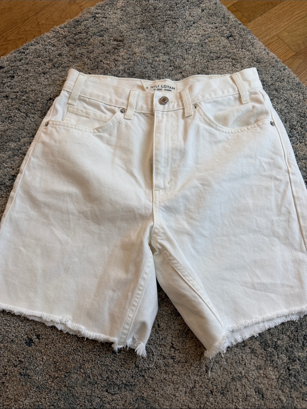 Nili Lotan White Frayed Hem Russel Denim Shorts